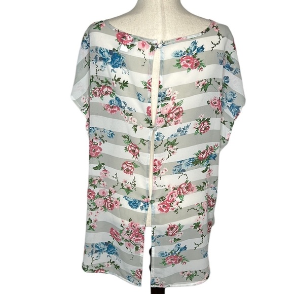 Torrid Striped Floral Sheer Button Back Top Women's 1X #10285633 - Picture 3 of 7